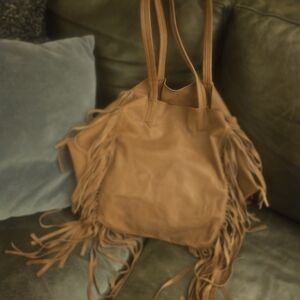 Cleobella Tan Leather Fringe Tote